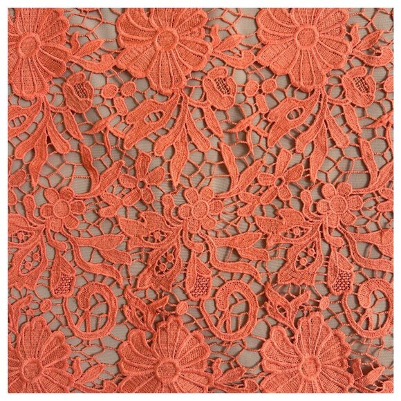 Alice + Olivia Orange Lace Floral Pencil Skirt Size 2 Designer Statement - Picture 4 of 10